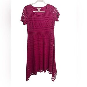 Dana Bachman Lace Dress Fuchsia size Small lined Asymmetrical hem